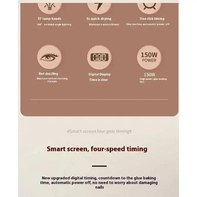 150W Nail Art Phototherapy Lamp - Blue Light Gel Curing with Quick-Dry Technology