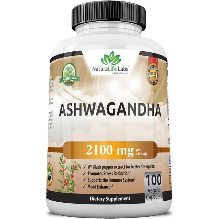 NaturaLife Labs Organic Ashwagandha 2,100mg | 100 Vegan Capsules | High-Potency Adaptogen with Black Pepper for Enhanced Absorption