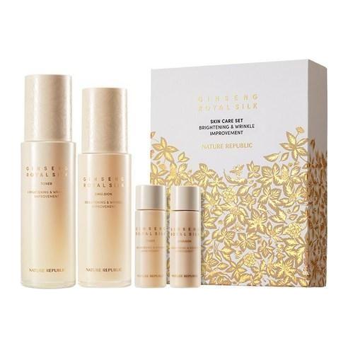 NATURE REPUBLIC Ginseng Gold Silk Toner & Emulsion Set 2 x 120ml Anti-Aging, Hydrating & Radiance-Boosting Skincare Duo