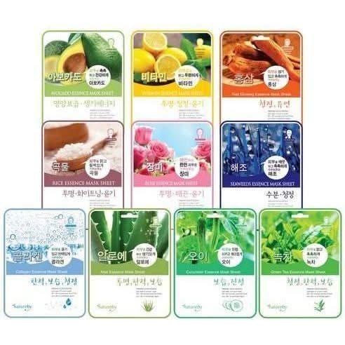 Natureby Essence Mask Pack B Type 23g x 100 Sheets | 10 Natural Variants for Radiant, Hydrated Skin