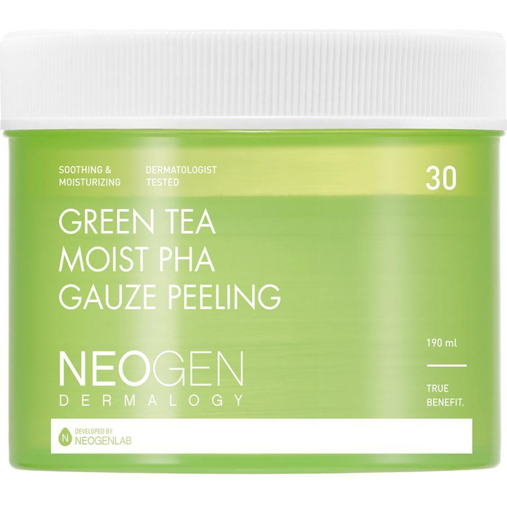 NEOGEN Dermalogy Green Tea Moist PHA Gauze Peeling - 30 Sheets | Exfoliate & Hydrate in One Step NEOGEN