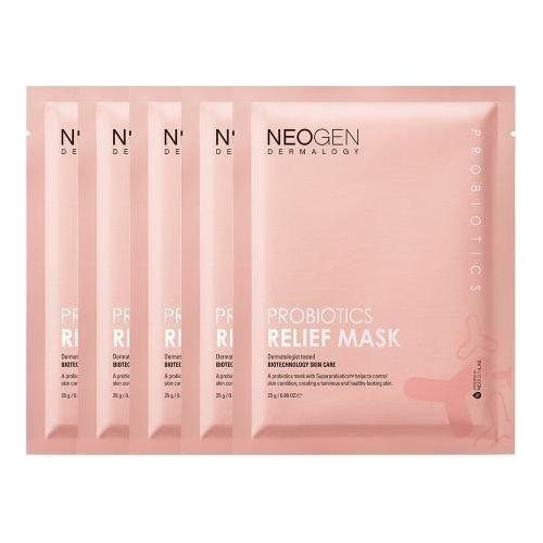 NEOGEN Probiotics Relief Mask 25g x 5 Sheets | Firming & Hydrating Sheet Mask with Super Probiotics + Youthberry Complex NEOGEN