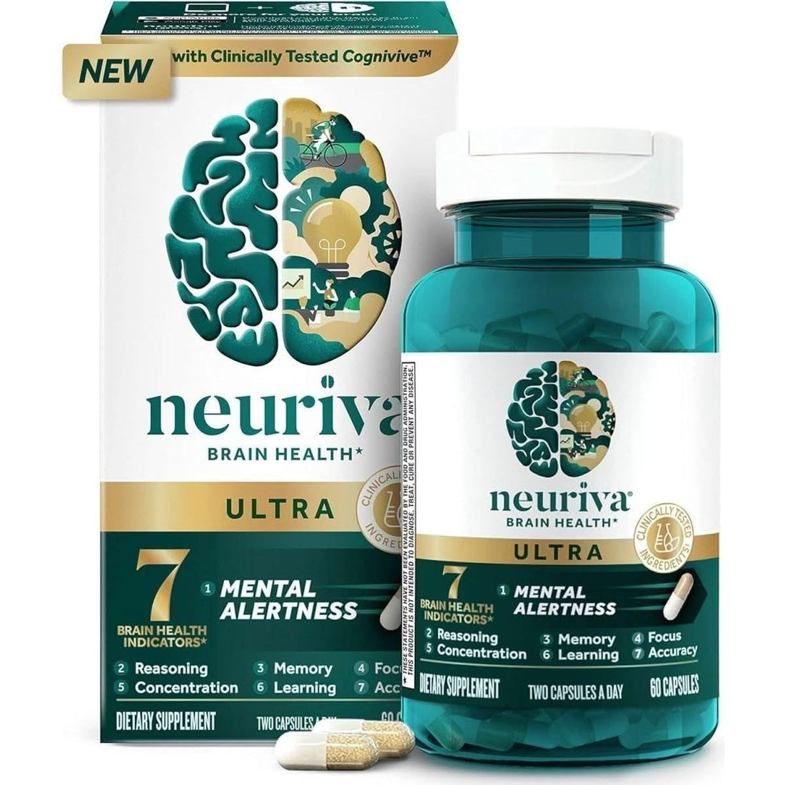 Neuriva ULTRA Decaffeinated Brain Supplement - 60 Capsules Memory & Focus Support for Adults | Clinically Tested, Naturally Sourced Ingredients
