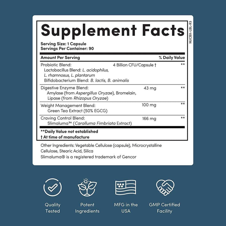 Nucific? BIO-X4 4-in-1 Probiotic Supplement 90 Capsules | Digestive, Metabolism & Weight Support Formula