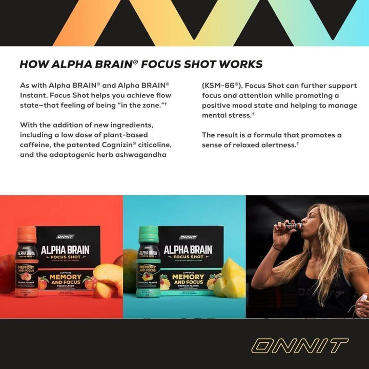 Onnit Alpha BRAIN Focus Energy Shot - Peach (75ml, 6 Ct) | Brain Booster for Energy, Focus & Stress Support