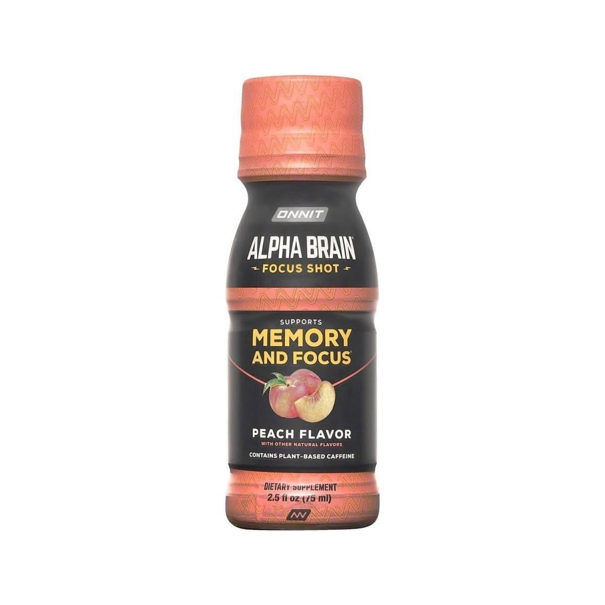 Onnit Alpha BRAIN Focus Energy Shot - Peach (75ml, 6 Ct) | Brain Booster for Energy, Focus & Stress Support