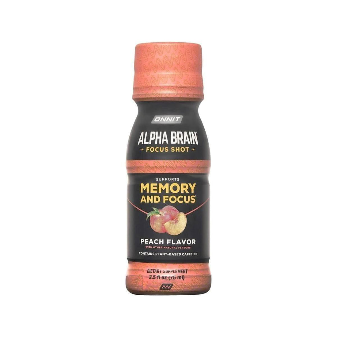 Onnit Alpha BRAIN Focus Energy Shot - Peach (75ml, 6 Ct) | Brain Booster for Energy, Focus & Stress Support