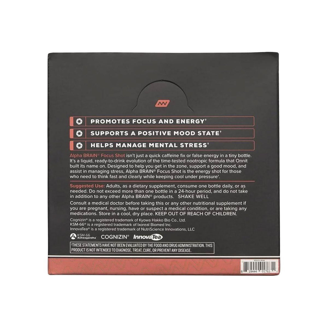 Onnit Alpha BRAIN Focus Energy Shot - Peach (75ml, 6 Ct) | Brain Booster for Energy, Focus & Stress Support