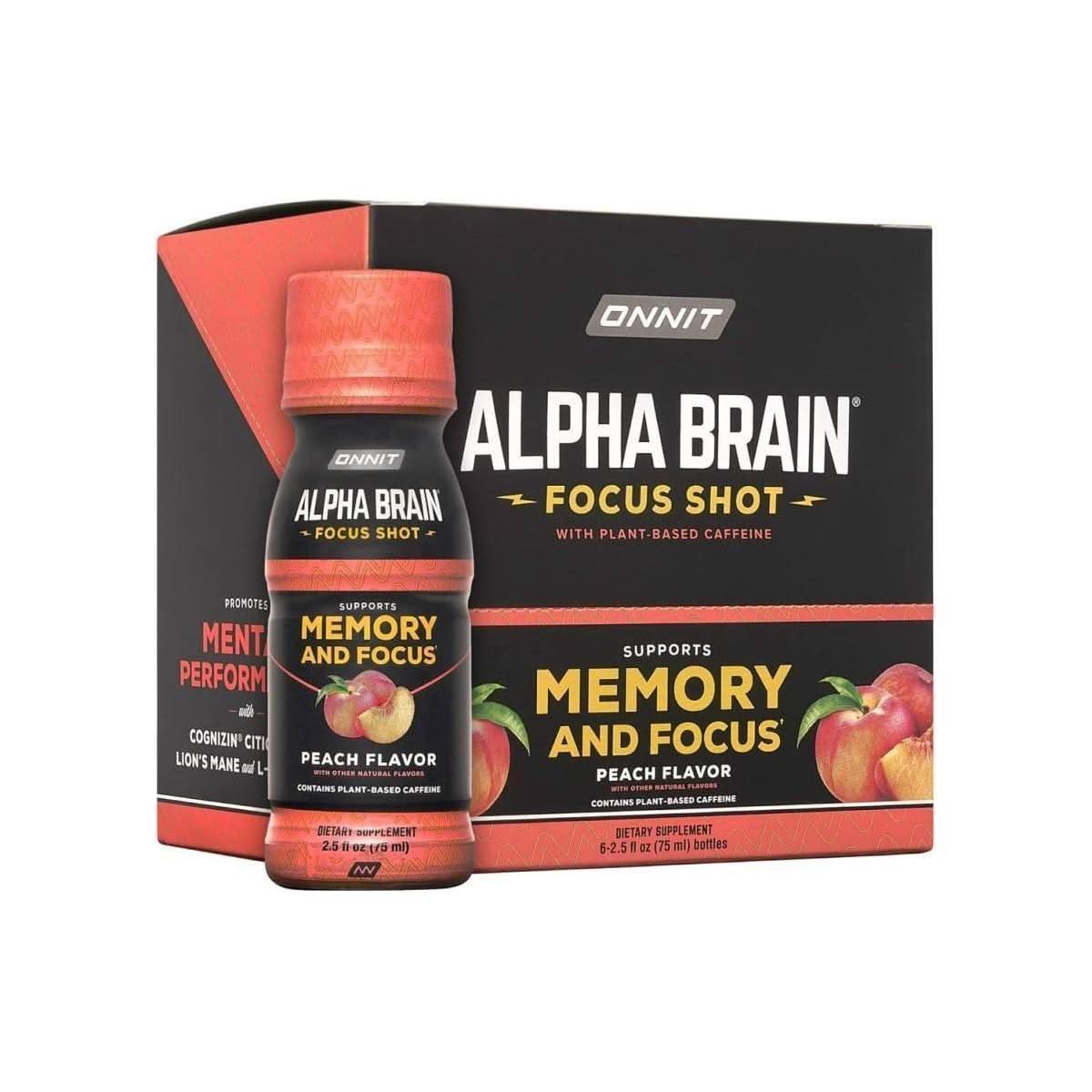 Onnit Alpha BRAIN Focus Energy Shot - Peach (75ml, 6 Ct) | Brain Booster for Energy, Focus & Stress Support