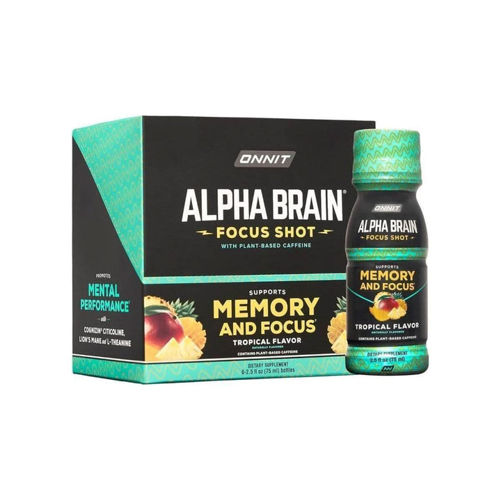 Onnit Alpha BRAIN Focus Shot - Tropical (2.5 Fl Oz, 6 Ct) | Energy, Focus & Mood Booster