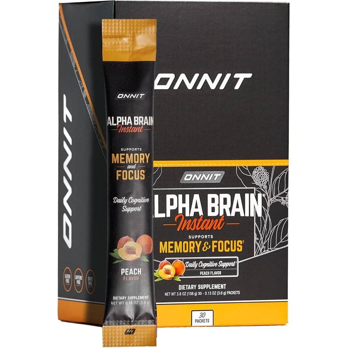 Onnit Alpha Brain Instant - Peach (30Ct Box) | Nootropic for Focus, Memory & Mental Clarity