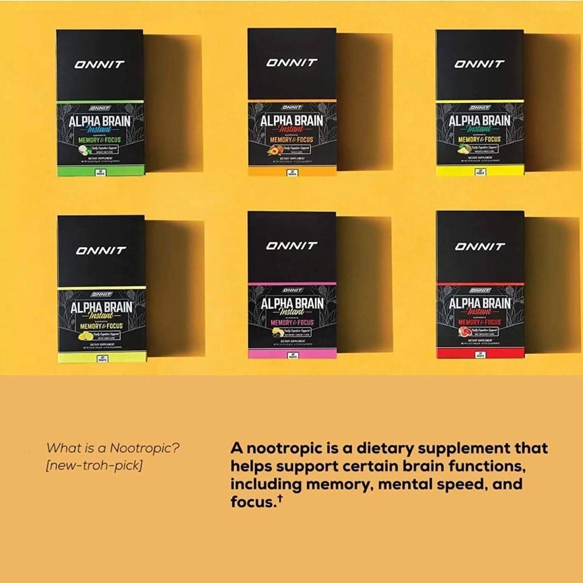 Onnit Alpha Brain Instant - Peach (30Ct Box) | Nootropic for Focus, Memory & Mental Clarity
