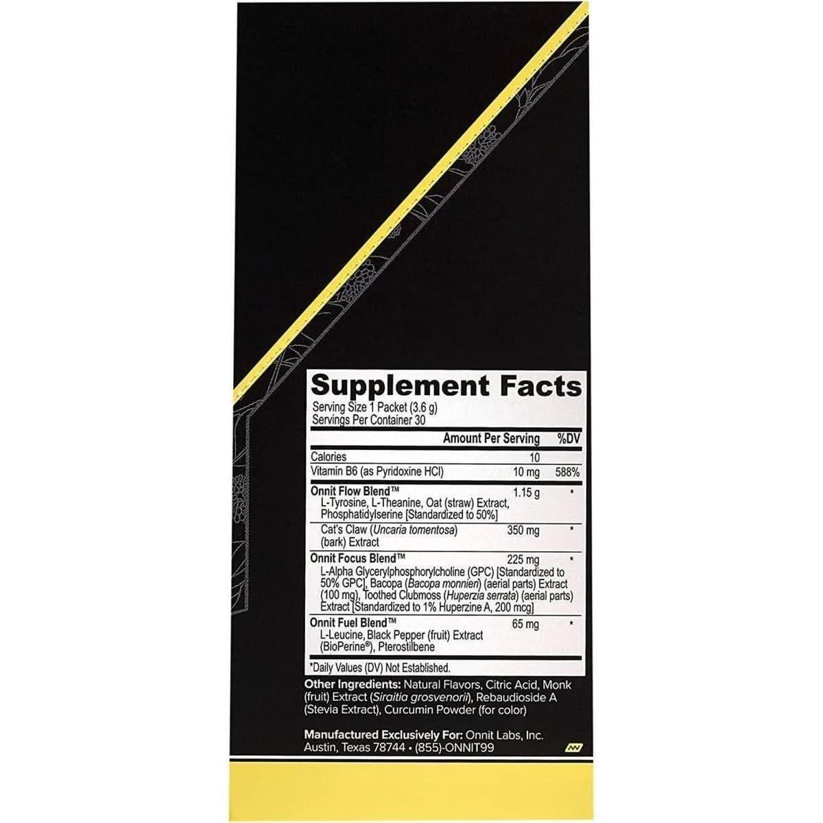 Onnit Alpha Brain Instant Meyer Lemon Flavor | 30 Sachets | Nootropic Brain Booster