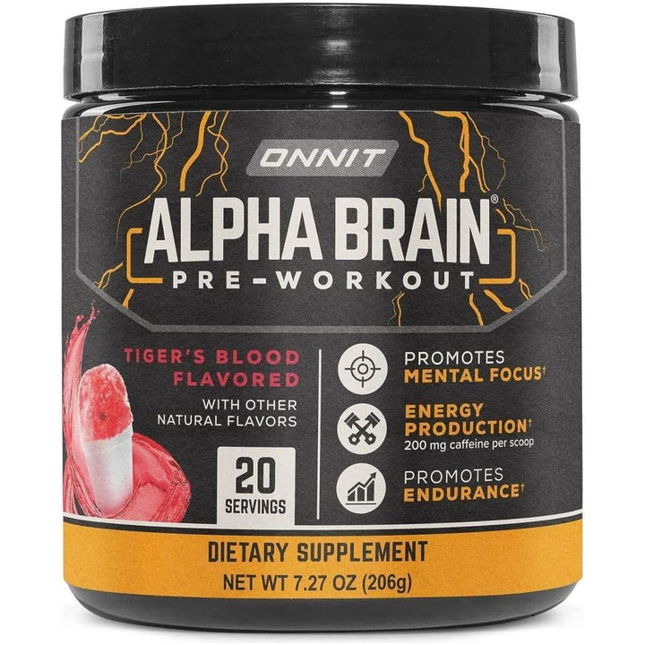 Onnit Alpha Brain Pre-Workout - Tiger's Blood (20 Servings) | Energy, Focus & Performance Boost