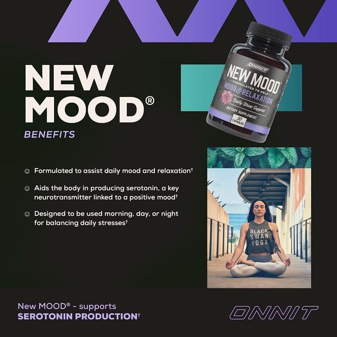 Onnit New Mood Stress Relief, Sleep & Mood Support (30 Capsules) | Relax & Unwind Naturally Onnit