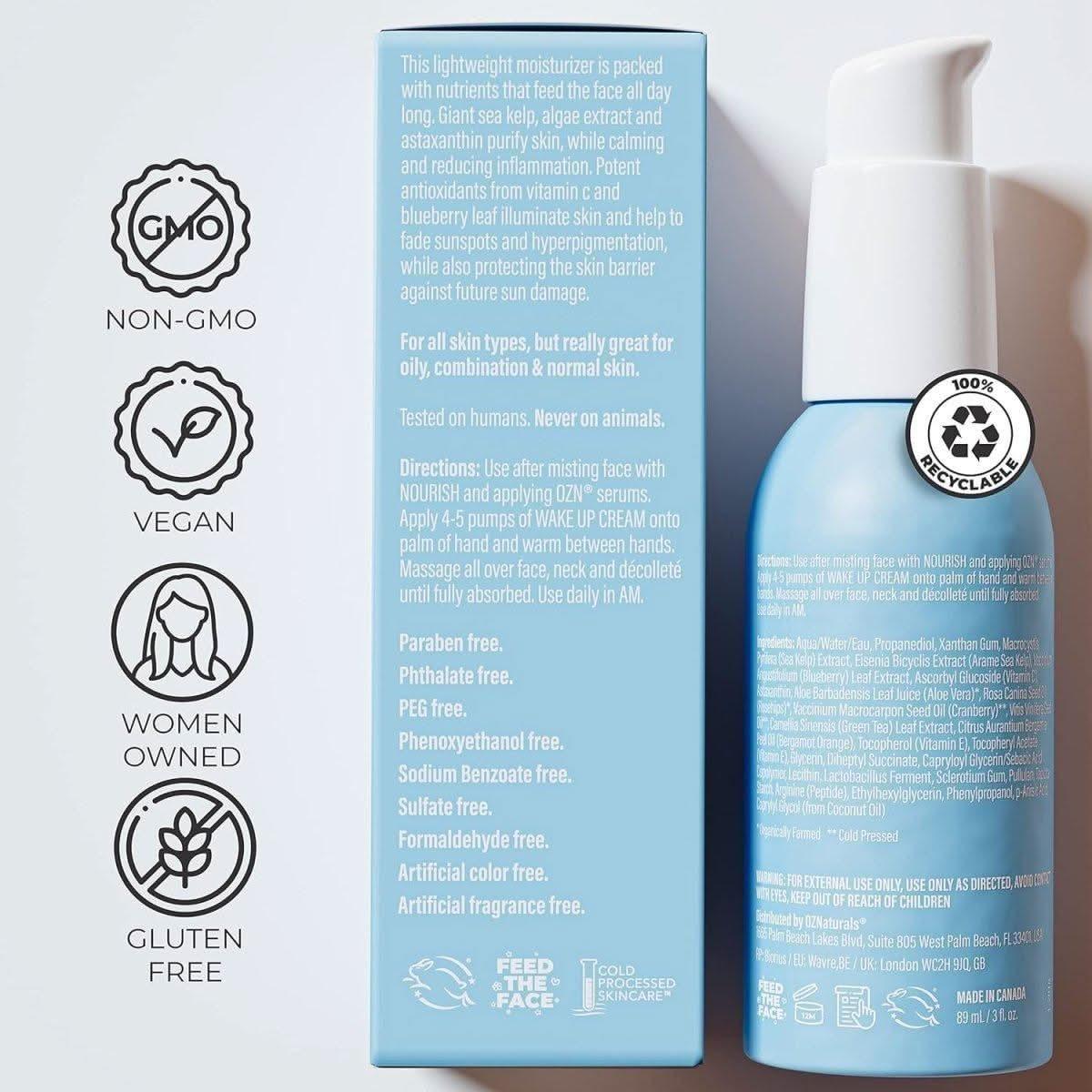 OZNATURALS Wake Up Cream Lightweight Daily Moisturizer 50ml | Brightening, Hydrating &amp; Protective Skincare