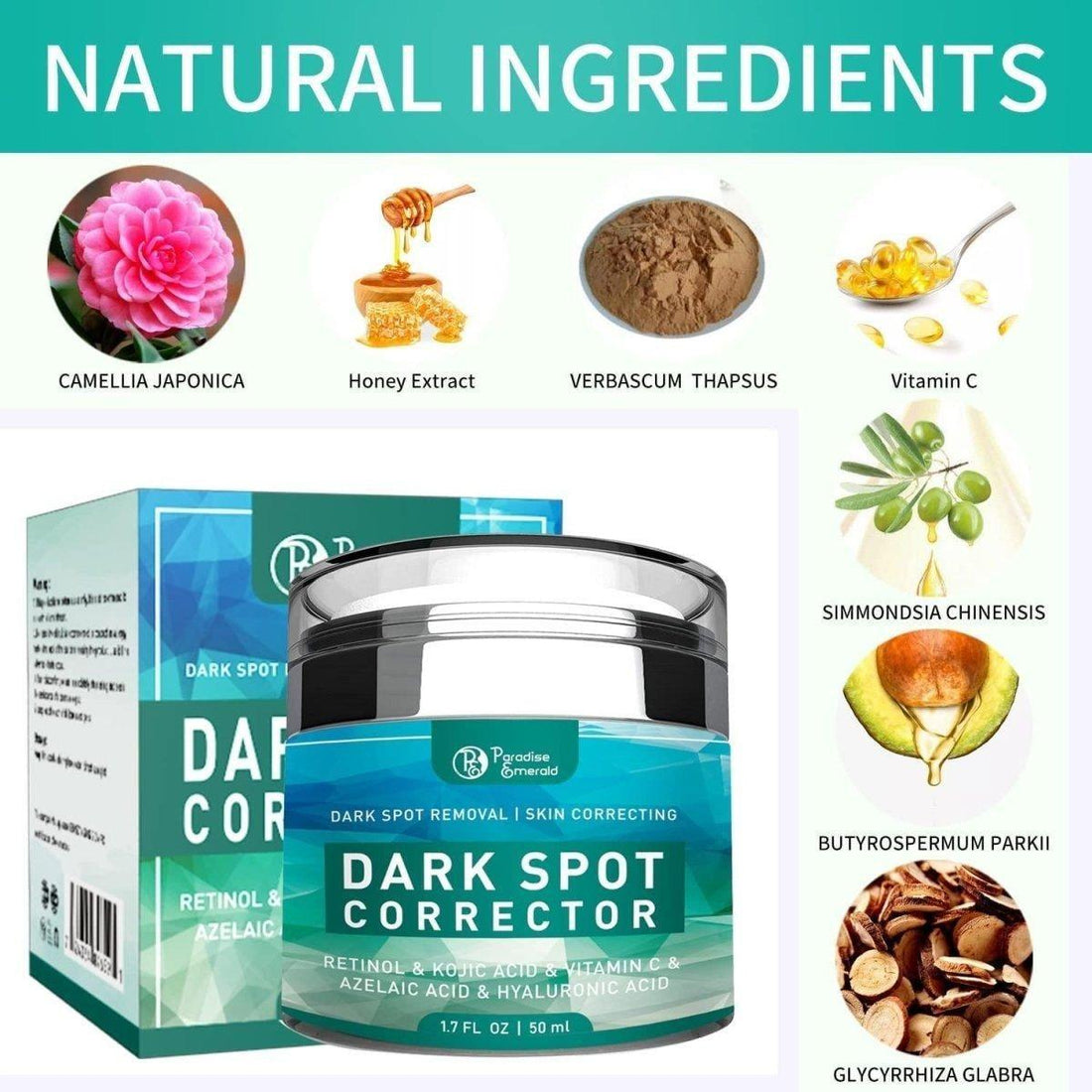 Paradise Emerald Dark Spot Corrector | Natural Brightening Cream for Hyperpigmentation, Melasma & Uneven Skin Tone Paradise Emerald