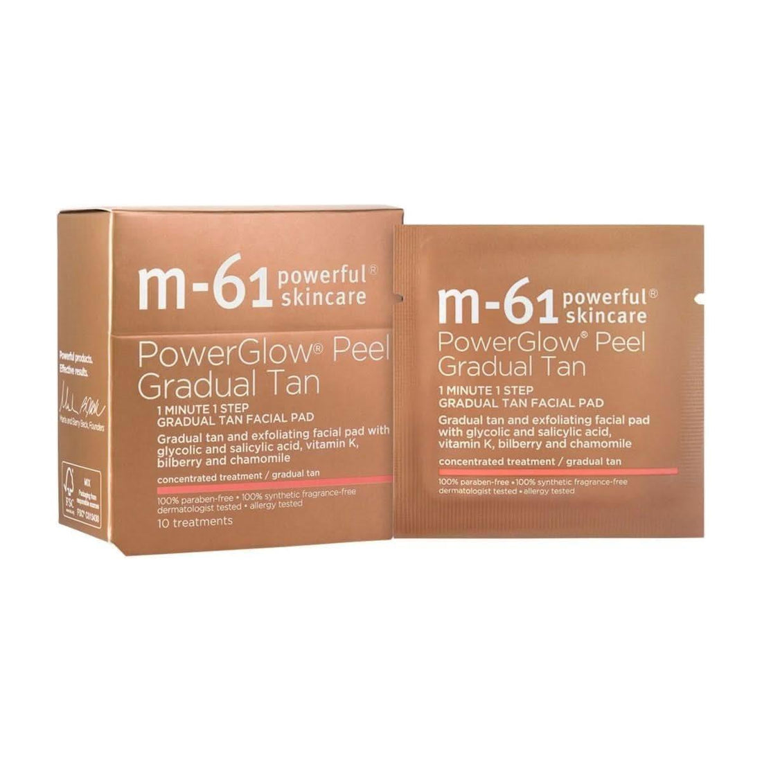 M-61 PowerGlow Peel Gradual Tan 30 Treatments | Exfoliating Glow Pads with Glycolic Acid &amp; Gradual Tan