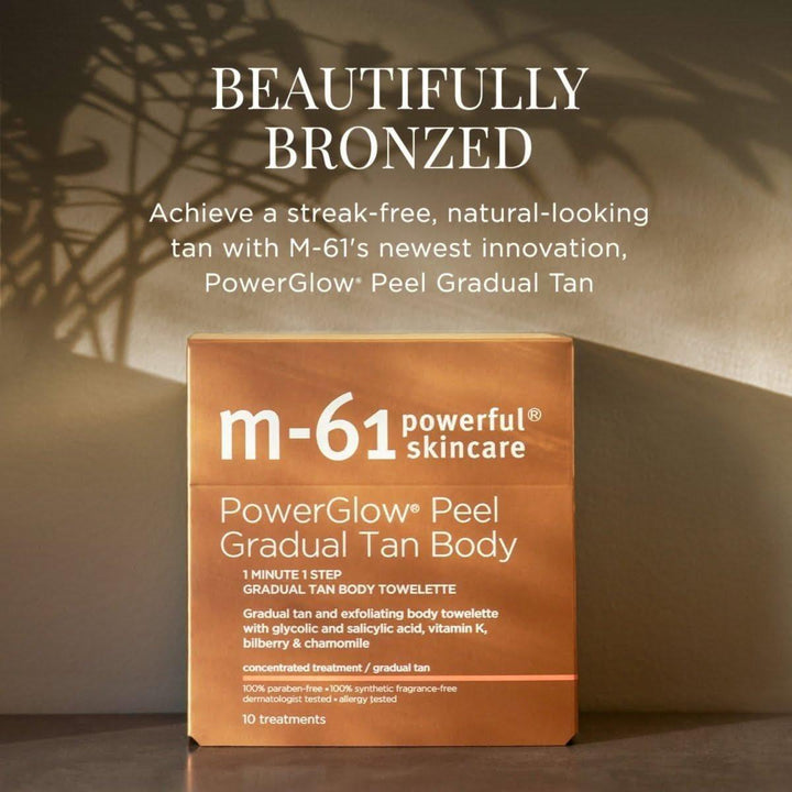 M-61 PowerGlow Peel Gradual Tan Body 10 Treatments | Exfoliating &amp; Firming Self-Tanning Body Towelettes