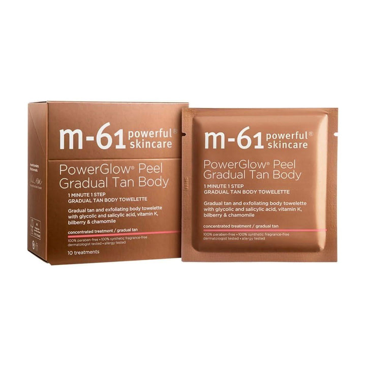 M-61 PowerGlow Peel Gradual Tan Body 10 Treatments | Exfoliating &amp; Firming Self-Tanning Body Towelettes