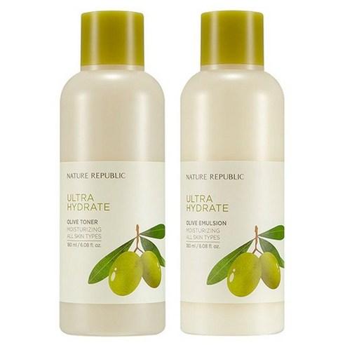 NATURE REPUBLIC Ultra Hydrate OLIVE Toner & Emulsion Set& 2 x 180ml | The Mediterranean Hydration Ritual for Parched Thirsty Skin