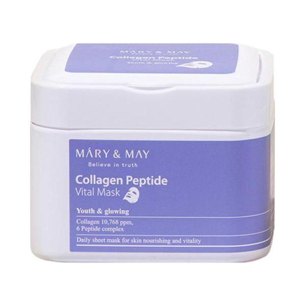 MARY & MAY Collagen Peptide Vital Mask Sheets 30 Sheets | Hydrates, Firms & Eco-Friendly for Daily Glow MARY & MAY