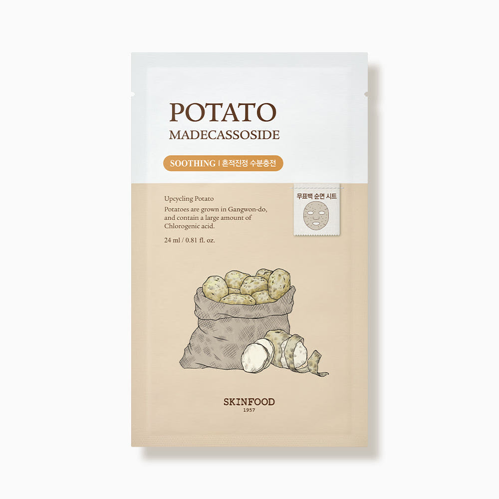 SKINFOOD Potato Madecassoside Mask Sheet 24ml x 10 Sheets | Soothing & Brightening Blemish Care Masks