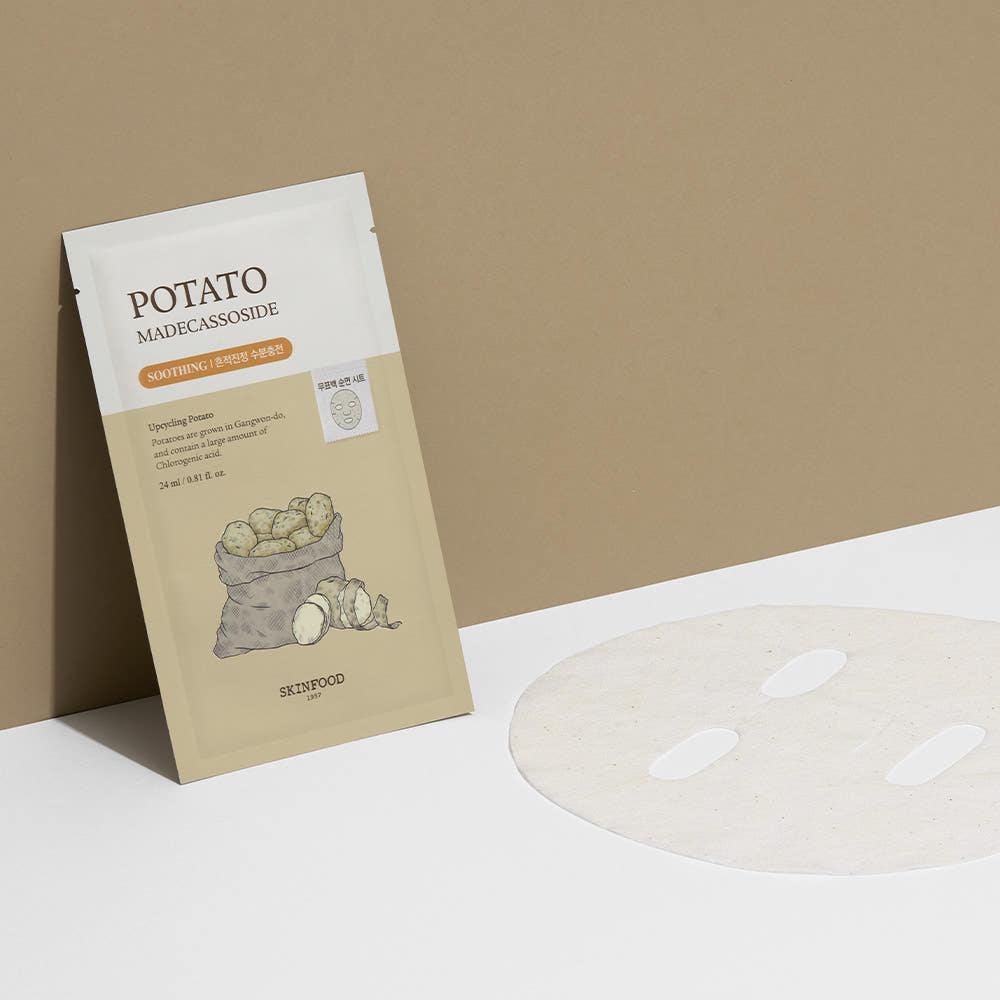 SKINFOOD Potato Madecassoside Mask Sheet 24ml x 10 Sheets | Soothing & Brightening Blemish Care Masks