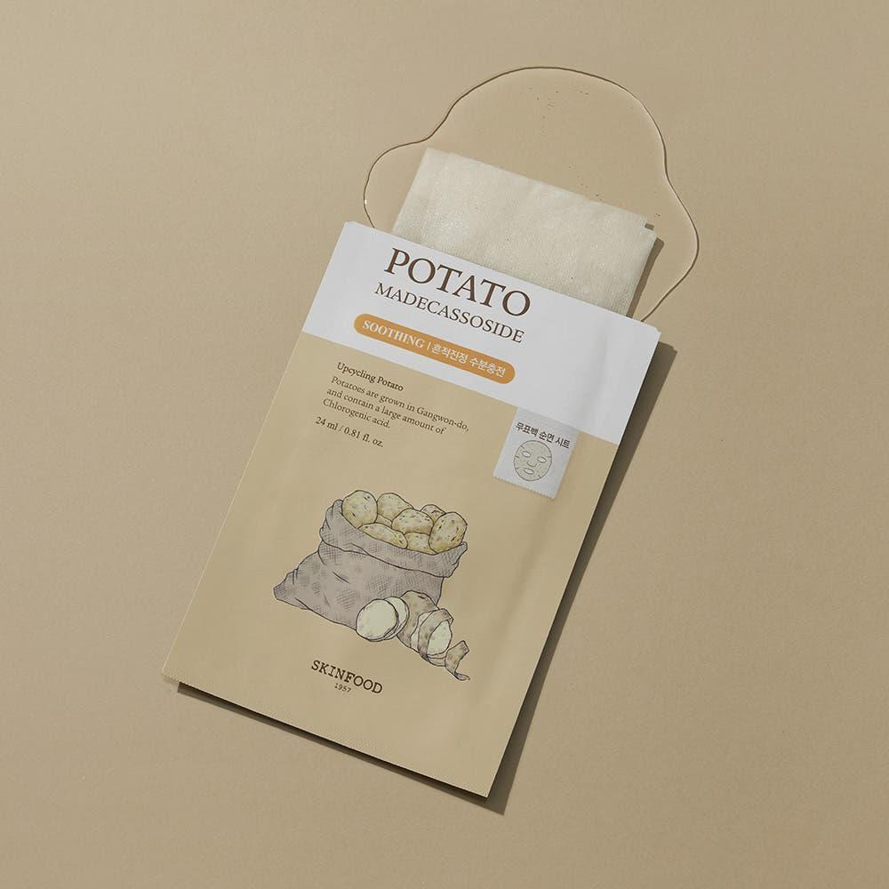 SKINFOOD Potato Madecassoside Mask Sheet 24ml x 10 Sheets | Soothing & Brightening Blemish Care Masks