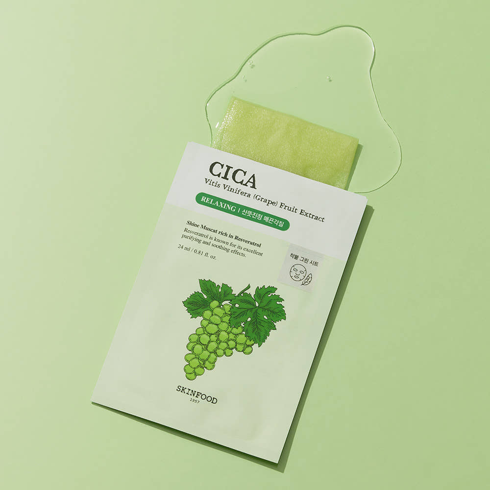 SKINFOOD Shine Muscat Cica Mask 24ml x 10 Sheets | Exfoliating &amp; Soothing Daily Sheet Masks for Clear, Smooth Skin