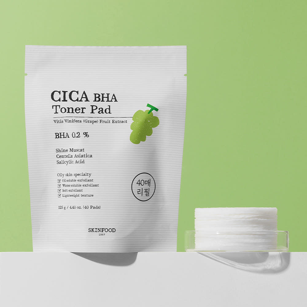 SKINFOOD Shine Muscat Cica BHA Toner Pad Refill 125g / 40 Pads | Vegan Pore-Clearing & Exfoliating Toner Pad Refill