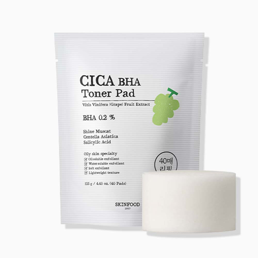 SKINFOOD Shine Muscat Cica BHA Toner Pad Refill 125g / 40 Pads | Vegan Pore-Clearing & Exfoliating Toner Pad Refill