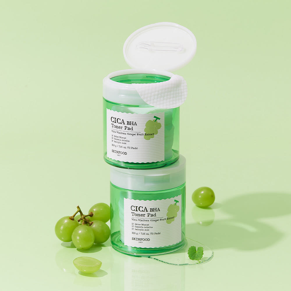 SKINFOOD Shine Muscat Cica BHA Toner Pad 200g / 70 Pads | Vegan Exfoliating & Pore-Clearing Toner Pads