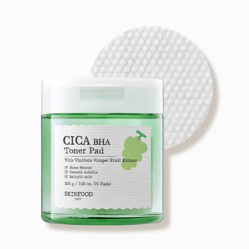 SKINFOOD Shine Muscat Cica BHA Toner Pad 200g / 70 Pads | Vegan Exfoliating & Pore-Clearing Toner Pads