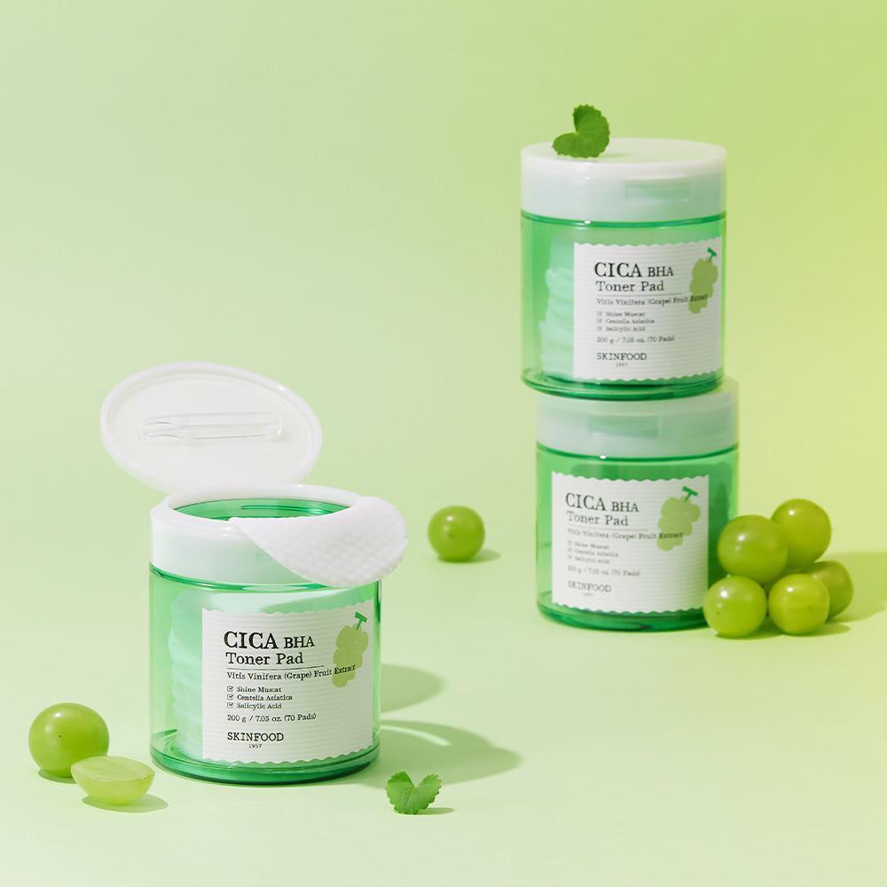 SKINFOOD Shine Muscat Cica BHA Toner Pad 200g / 70 Pads | Vegan Exfoliating & Pore-Clearing Toner Pads