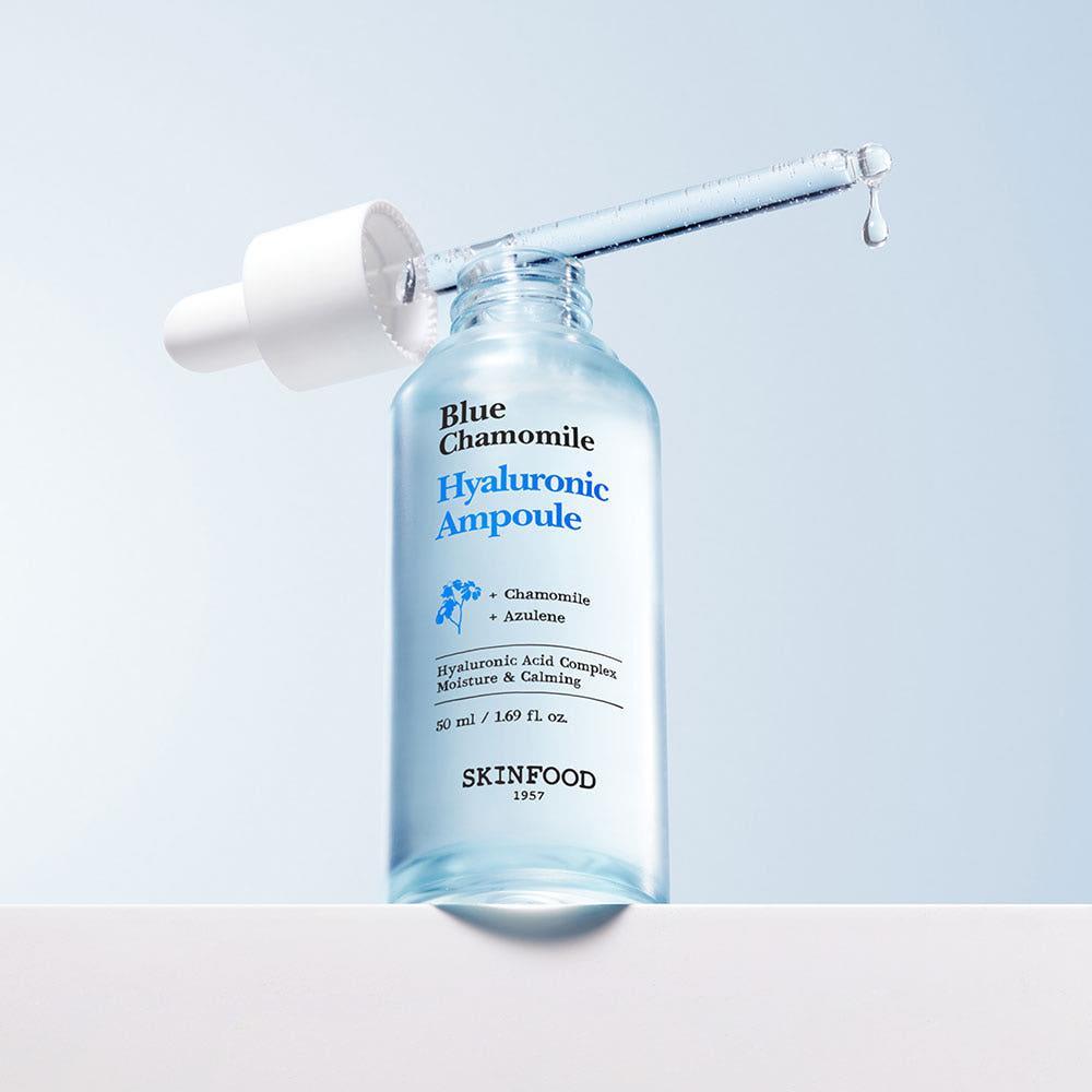 SKINFOOD Blue Chamomile Hyaluronic Ampoule 50ml | Deep Hydration & Soothing Vegan Serum