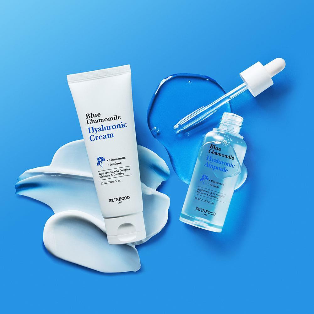 SKINFOOD Blue Chamomile Hyaluronic Ampoule 50ml | Deep Hydration & Soothing Vegan Serum