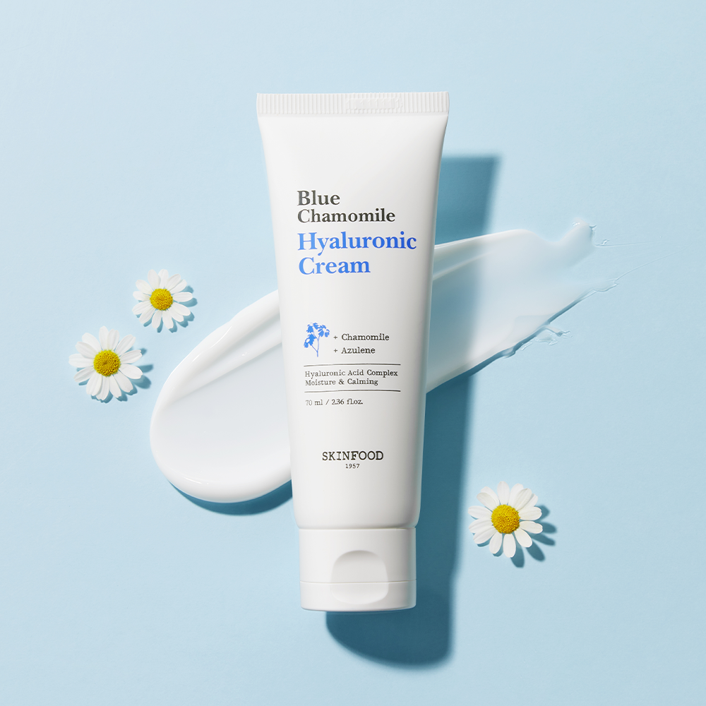 SKINFOOD Blue Chamomile Hyaluronic Cream | 24-Hour Calming Hydration for Sensitive Skin