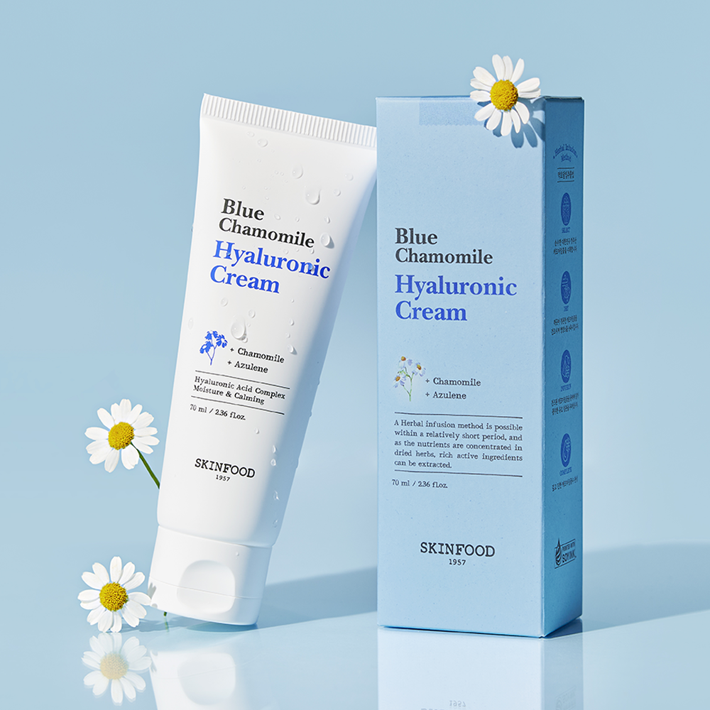 SKINFOOD Blue Chamomile Hyaluronic Cream | 24-Hour Calming Hydration for Sensitive Skin