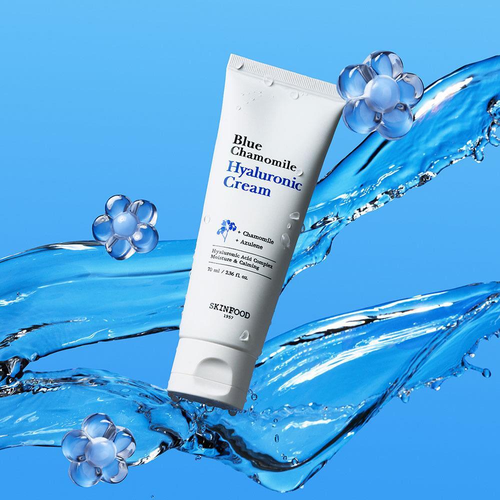 SKINFOOD Blue Chamomile Hyaluronic Cream | 24-Hour Calming Hydration for Sensitive Skin