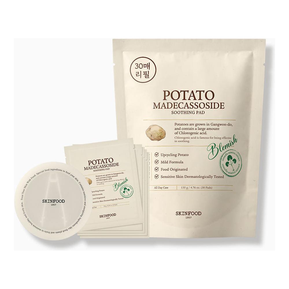SKINFOOD Potato Madecassoside Soothing Pad Refill 135g / 30 Pads | Daily Calming & Brightening Toner Pads