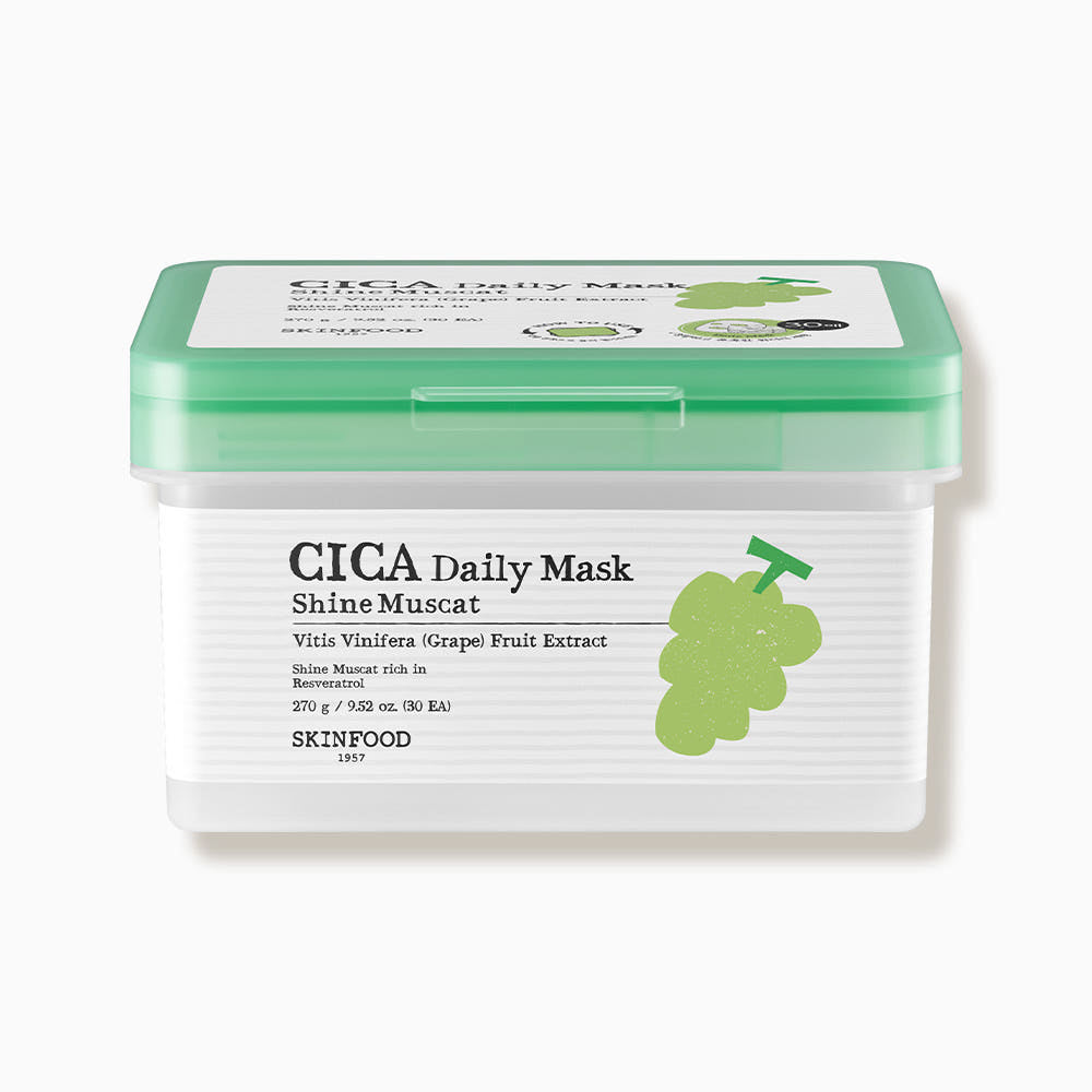 SKINFOOD Shine Muscat Cica Daily Mask 270g / 30 Sheets | Soothing & Hydrating Sheet Masks for Daily Use