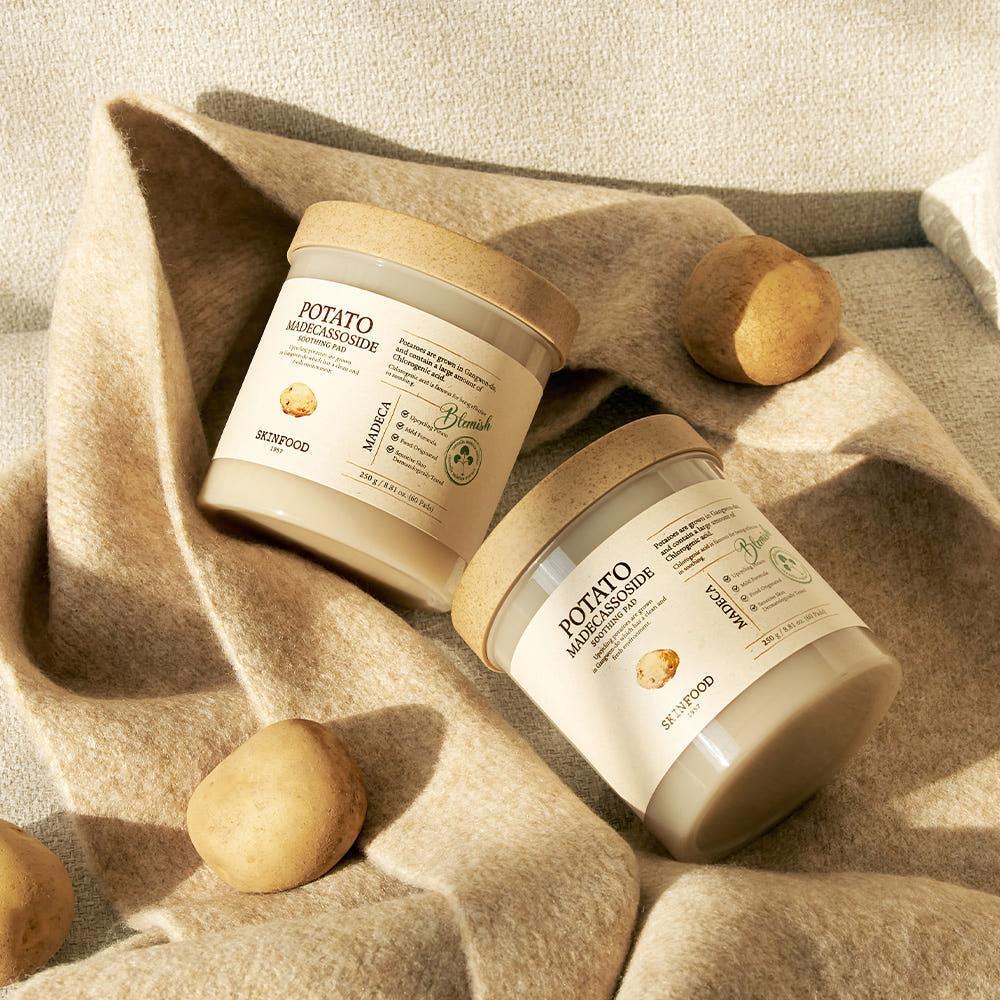 SKINFOOD Potato Madecassoside Soothing Pad 250g / 60 Pads | Calming & Brightening Toner Pads