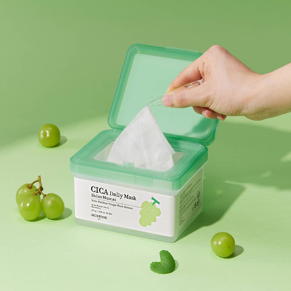 SKINFOOD Shine Muscat Cica Daily Mask 270g / 30 Sheets | Soothing & Hydrating Sheet Masks for Daily Use
