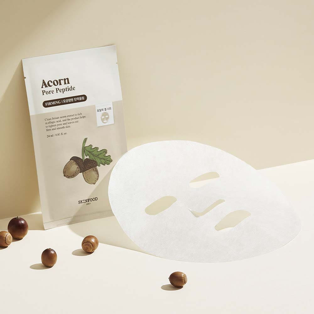 SKINFOOD Acorn Pore Peptide Mask 24ml x 10 Sheets | Daily Pore Care & Hydration with Acorn Extract & Peptides