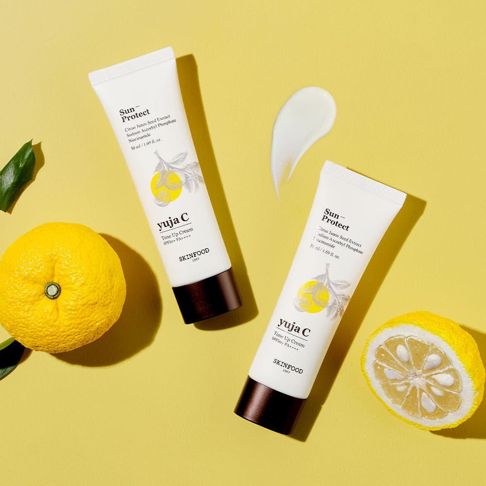 SKINFOOD Yuja C Tone Up Cream SPF50+ PA++++ 50ml | Brightening Vegan UV Protection + Natural Glow