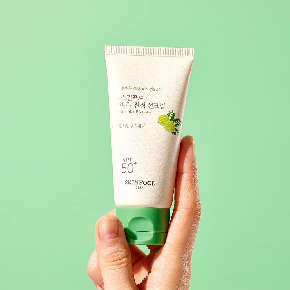 SKINFOOD Berry Soothing Sun Cream SPF50+ PA++++ 50ml | Soothing Indian Gooseberry Sunscreen for Sensitive Skin & Makeup Prep