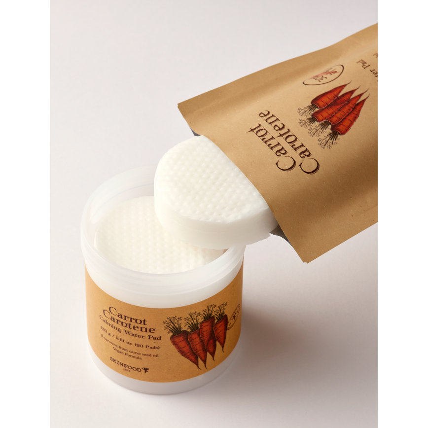 SKINFOOD Carrot Carotene Calming Water Pad (Refill) 135g / 30 Pads | Soothing Toner Pads with Beta-Carotene for Calm, Hydrated Skin