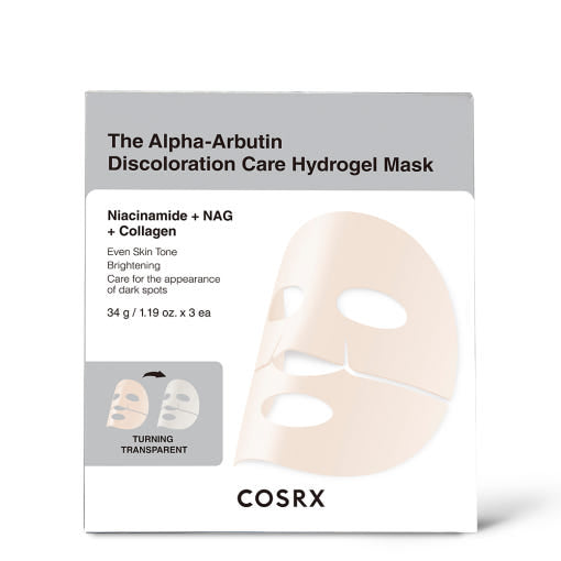 COSRX The Alpha-Arbutin Discoloration Care Hydrogel Mask - 34g x 3ea | Brightening & Blemish-Correcting Sheet Mask Set