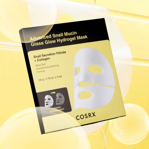 COSRX Advanced Snail Mucin Glass Glow Hydrogel Mask - 34g x 3ea | Hydrating Radiance-Boosting Sheet Mask Set
